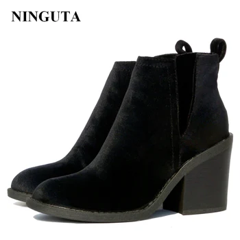 

NINGUTA high heels ankle boots women sping autumn shoes woman velvet upper