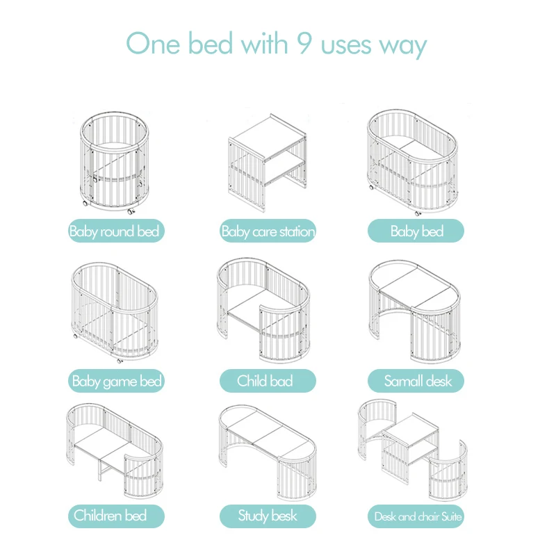 Harga Merek Baby Bed Ramah Lingkungan Boks Bayi Putaran Uni Eropa Gaya Multifungsi Bayi Permainan Bed Solid Wood Circular Tempat Tidur Meja Kursi