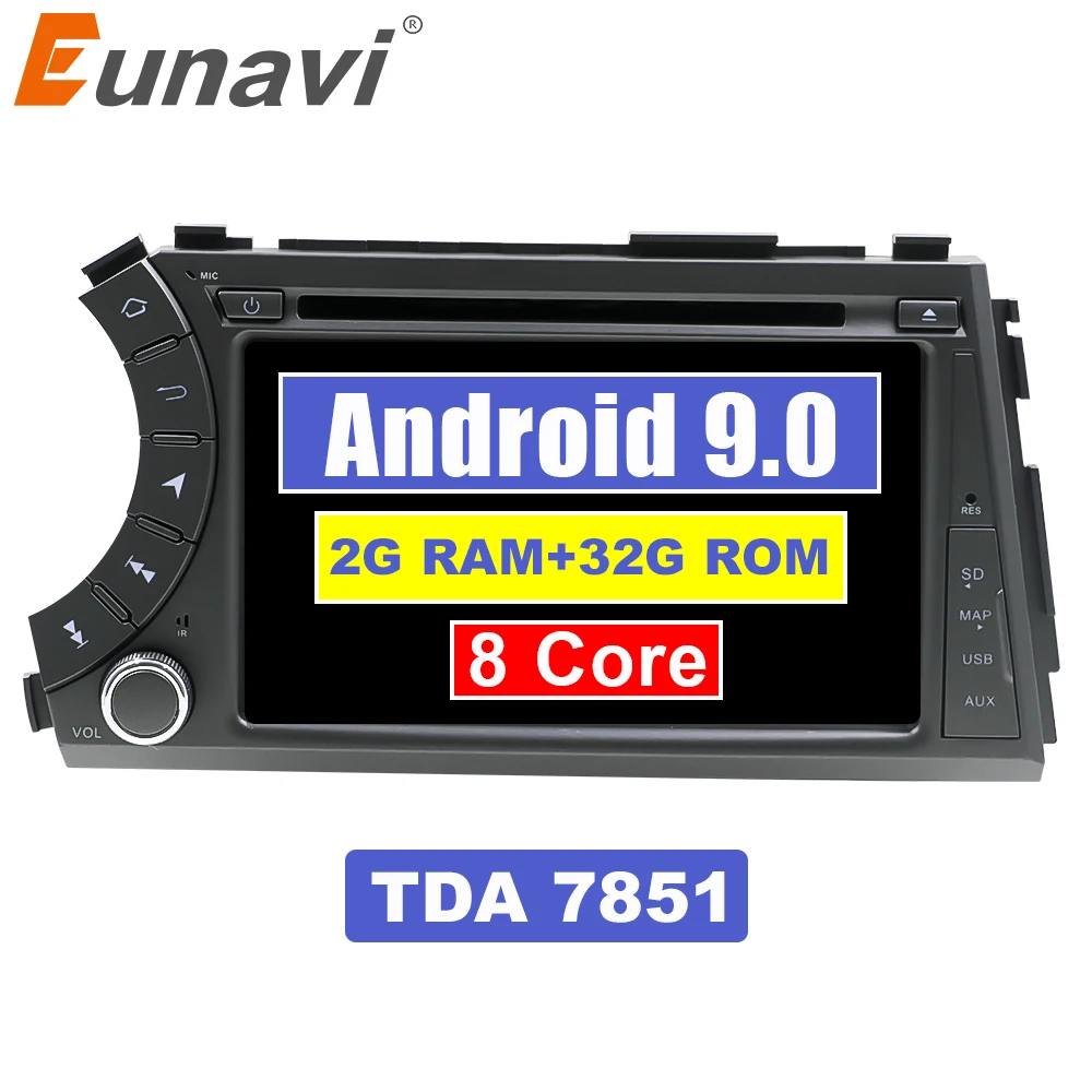 Eunavi 2G+32G Octa 8 core android 9.0 Car dvd for Ssang yong Ssangyong Actyon Kyron multimedia car radio gps navi T8 car stereo