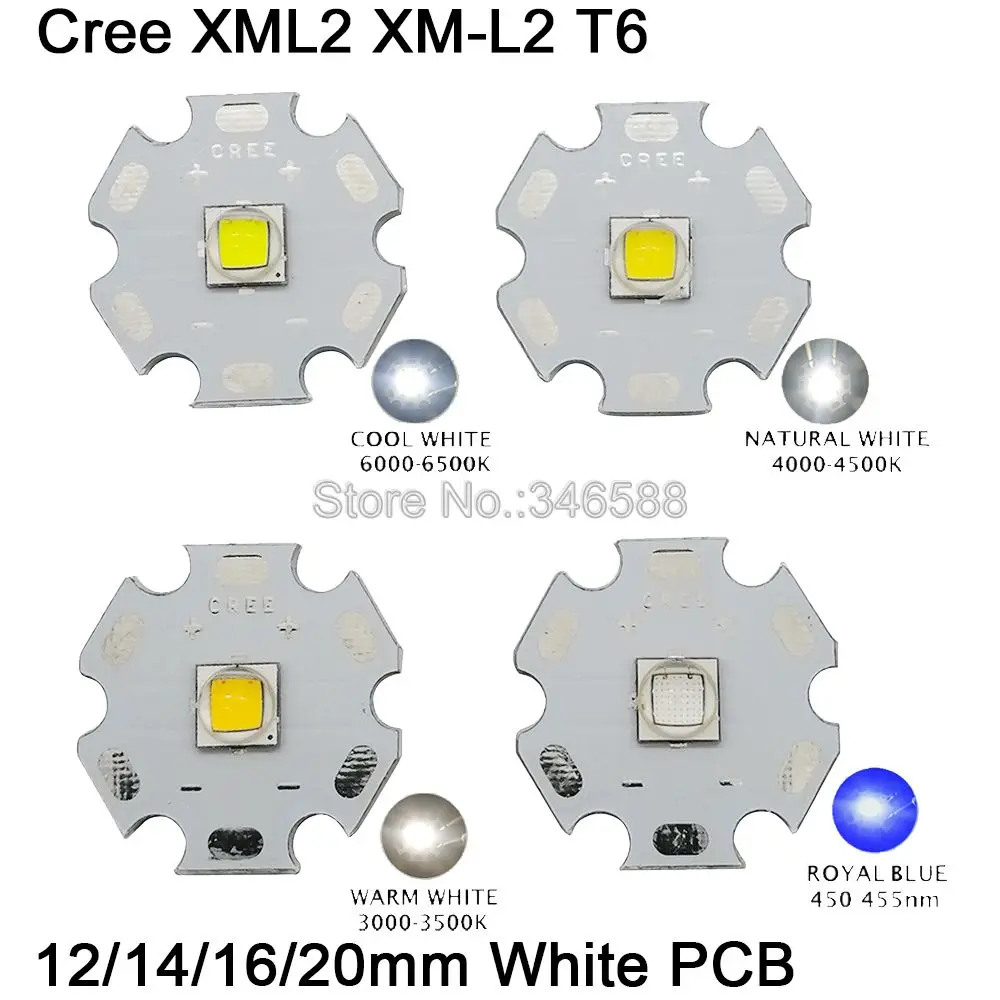 

2x CREE XML2 XM-L2 T6 High Power LED Emitter Cool White Neutral White Warm White 450nm on 12mm 14mm 16mm 20mm White Aluminum PCB