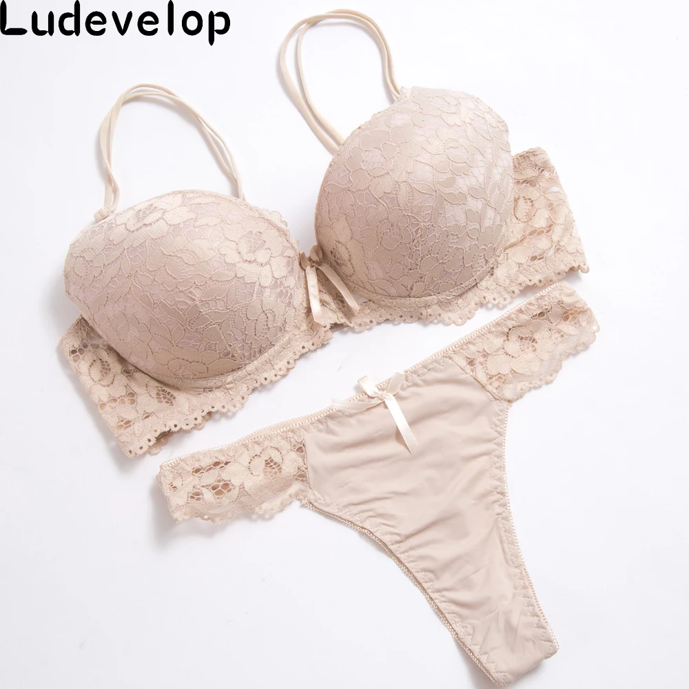 Ludevelop Lady Lace Black Push Up Bra Set Top B C D Cups sujetador encaje Underwear Women Lingerie Sexy Panties And Bra Sets