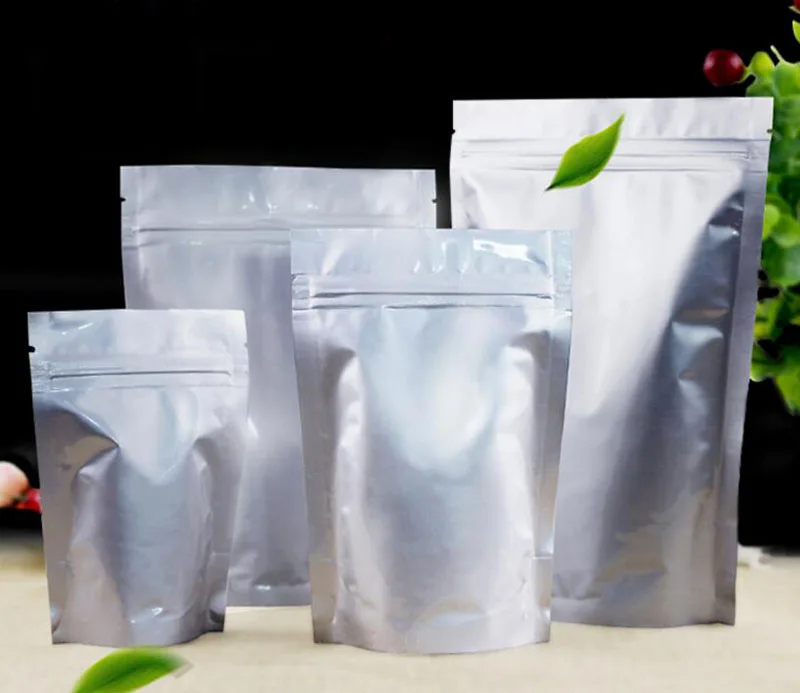 100 Pack, Stand Up Silver Aluminum Foil Zipper Bag Pouch for Long Term Food Storage and Collectibles Protection Zip Lock