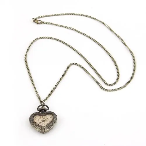 

YCYS-Vintage Antique Heart Shape Necklace Chain Pendant Quartz Movement Pocket Watch