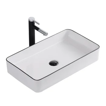 

Nordic Basin Black side wash basin hotel ceramic Art basin black and white creative bathroom basin washbasin pull out faucet