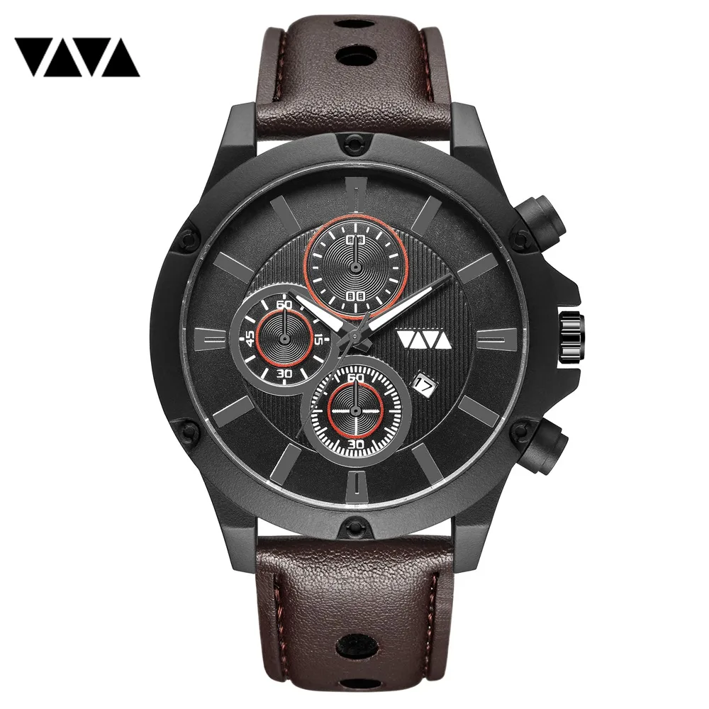 Спортивные мужские часы VAVA VOOM водонепроницаемые черные модные кварцевые