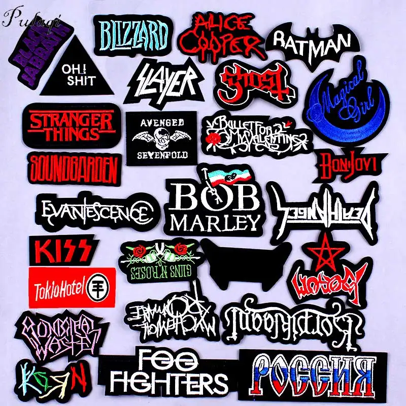 

Pulaqi DIY Rock Band Patches Embroidered Patches For Clothing Iron On Clothes Music Patch On Clothes Appliqued Stripes F