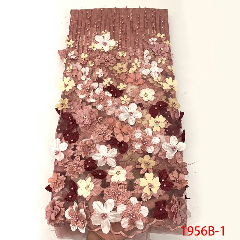 

Popular French Tulle Net Lace With Pretty Beaded African 3D Flower Lace Fabric High Quality For Engagement Party Dress GD1956B-1