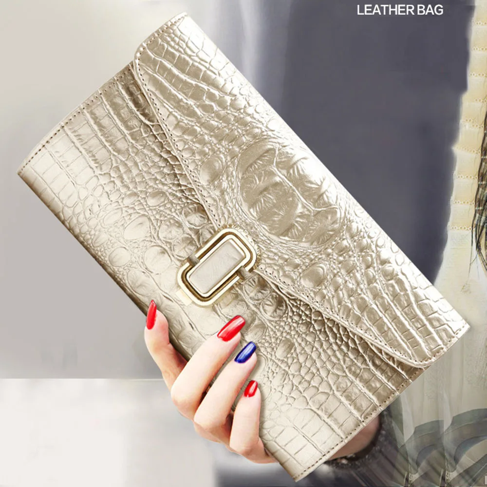 

Genuine Leather Handbags European And American Style Crocodile Pattern Lock Ladies Single Shoulder Diagonal Large Capacity Bag