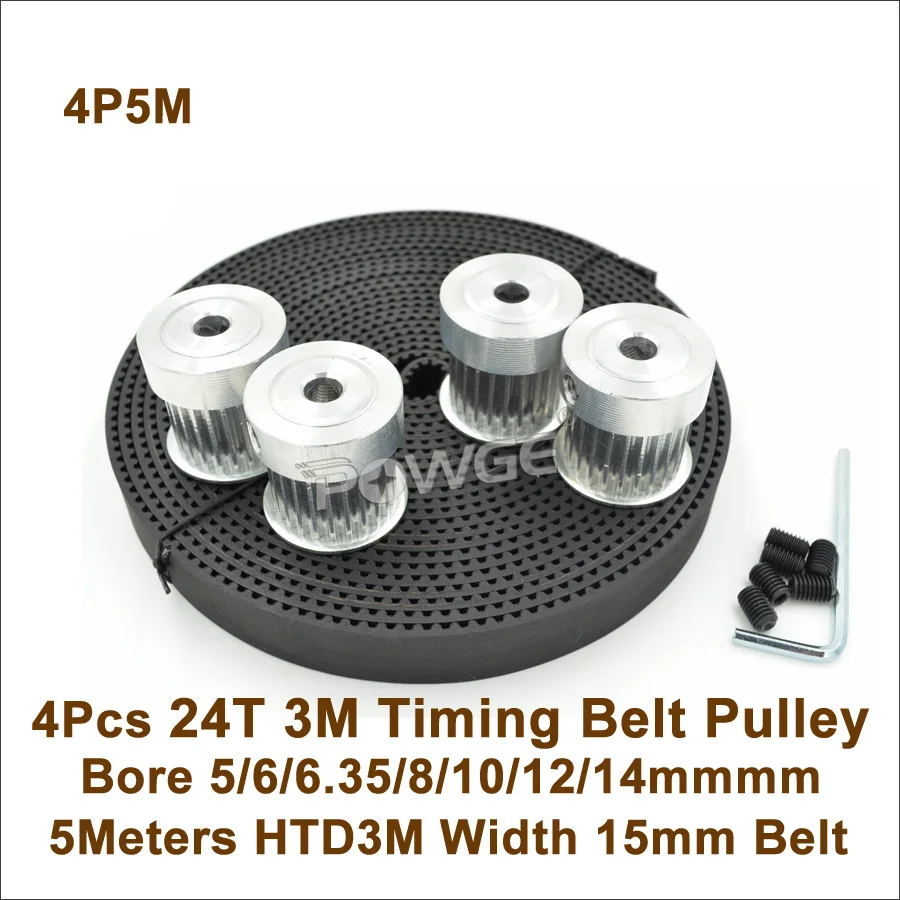 Зубчатый шкив 3M POWGE 4 шт. 24 зуба отверстие 5/6/6. Ремень ГРМ HTD3M 35/8/10/12/14 мм + 5 метров W = 15