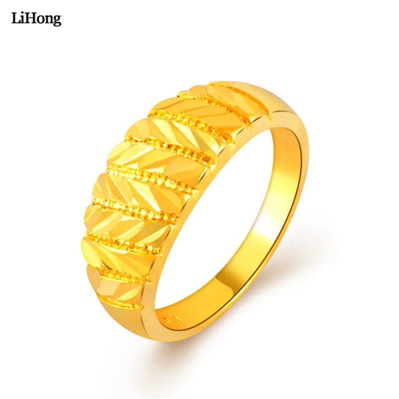 

Fashion Anti-Allergic 24K Gold Color Ring Men And Women Anniversary Ring Jewelry Size 6 7 8 9 Lady Ring Simple Style Jewelry