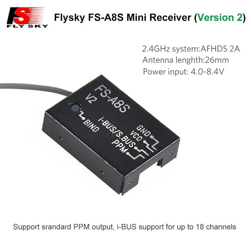 Мини приемник версии FlySky A8S 8 канальный PPM i BUS SBUS для Flysky FS i4 i6 i6S i6X TM10 TM8 контроллер