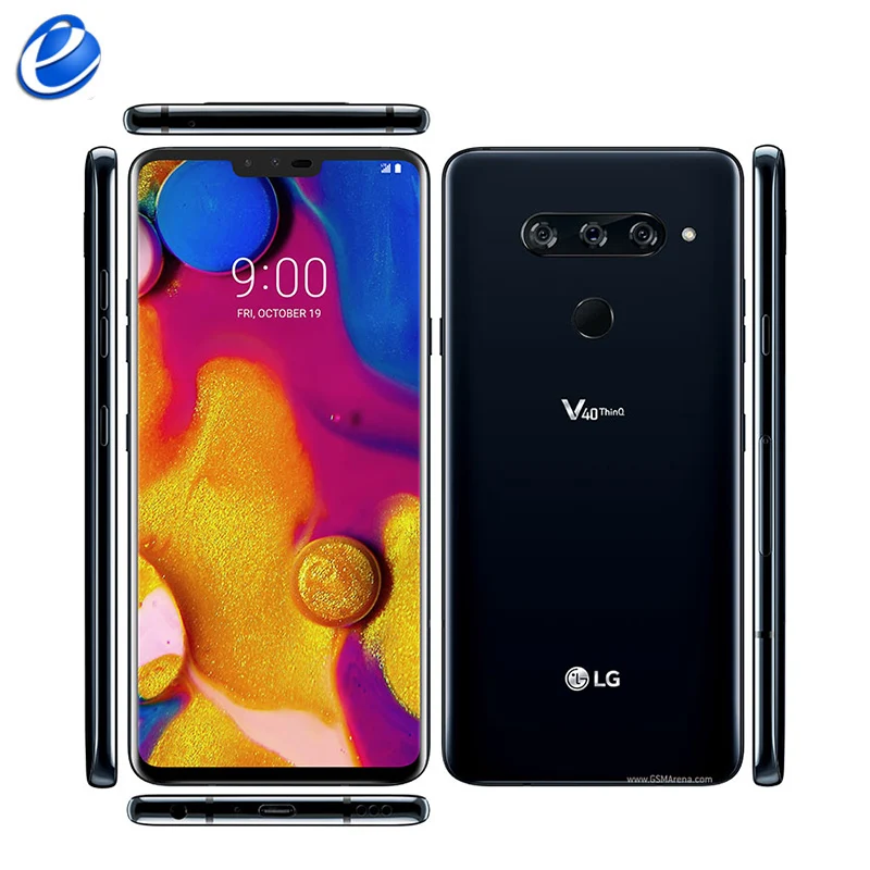 Разблокировка LG V40, ThinQ, 6,4 дюйма, 6 ГБ ОЗУ, 128 Гб ПЗУ, Android, четыре ядра, две фронтальные камеры, 3 тыловые камеры, отпечаток пальца, NFC, мобильный телефон