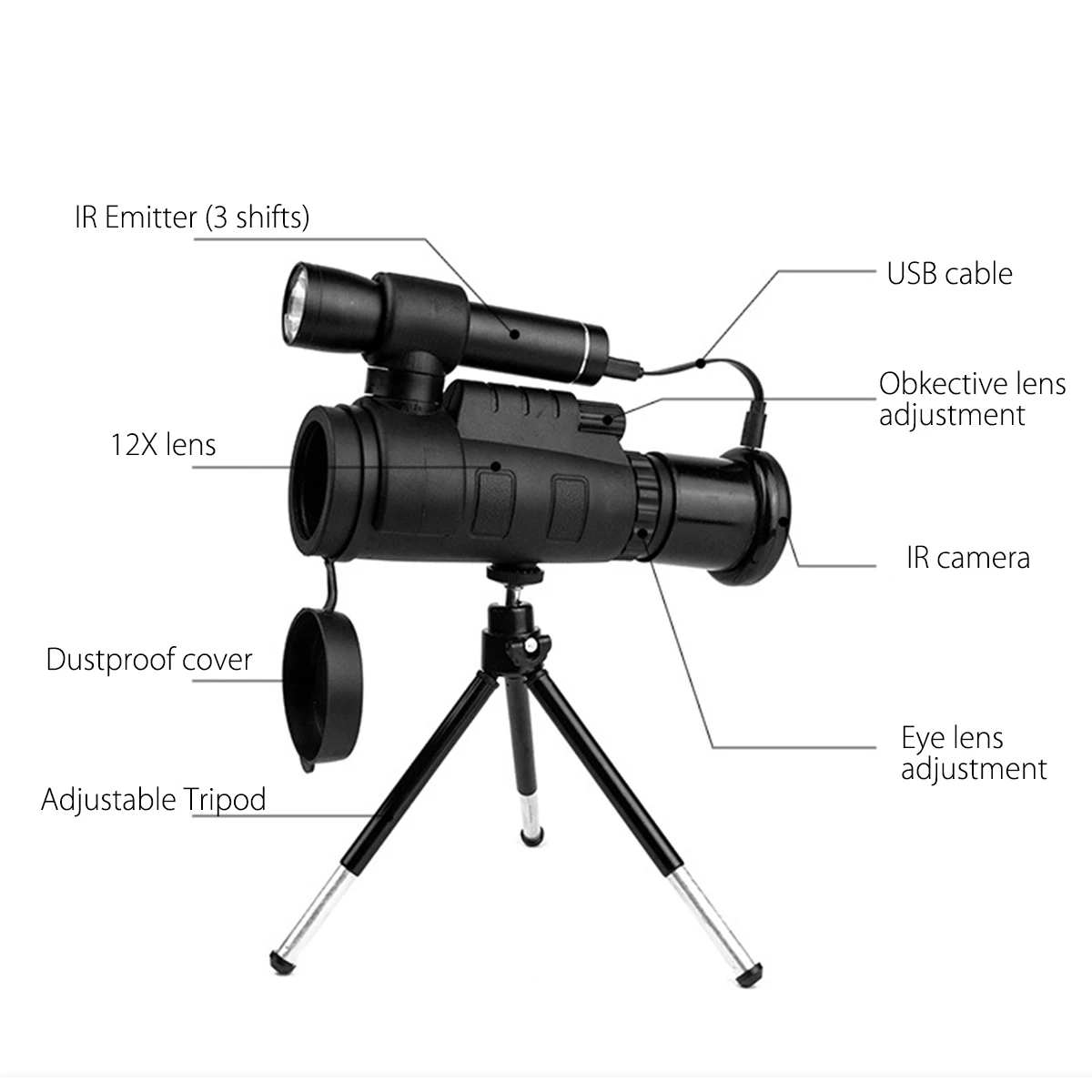 40x60 WIFI IR Infrared Night Vision Monocular Telescope HD Optical Smartphone Lens for Outdoor Hunting+Tripod Phone Holder
