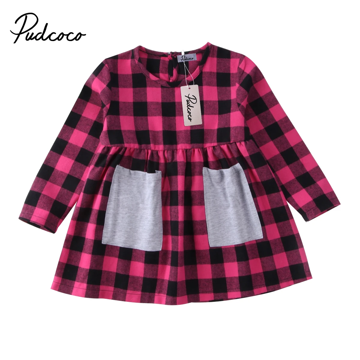 2008 Toddler Infant Baby Girl Plaids Dress Babies Long Sleeve Princess
