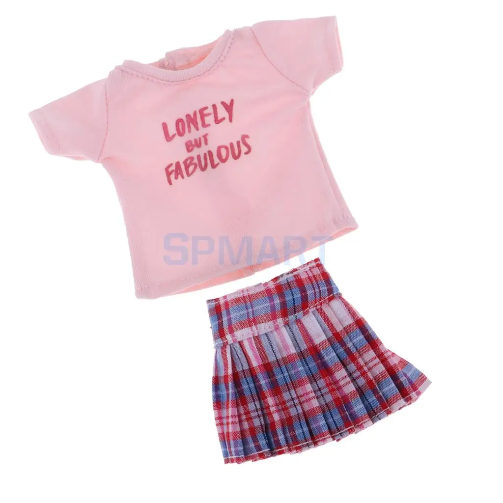 Stylish Short Sleeve Shirt Pleated Skirt Clothes Suit for 12inch Blythe Licca Azone Doll Casual / Party Outfit