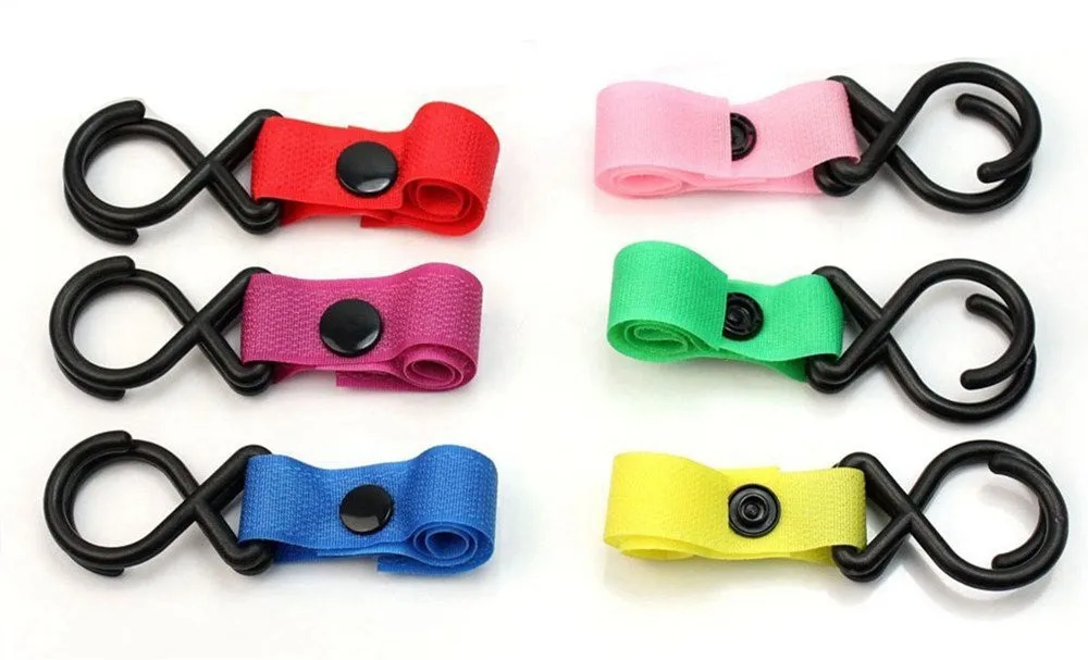 Colorful Magic Tape  Strap Double Hooks Hangers for Baby Stroller Suitcase Car Bedroom Kitchen  (4)
