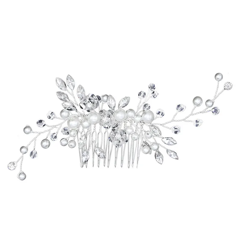 Trendy Crystal Pearl Hair Combs Wedding Bridal Hair Jewelry Ornament Head Piece Decoration Rhinestone Bride Comb
