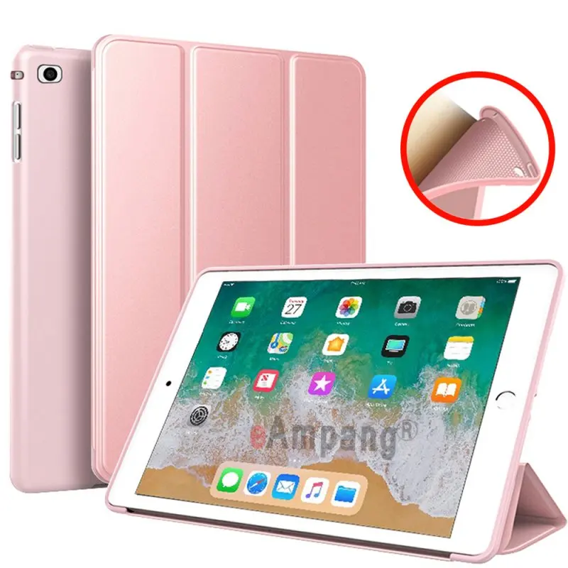 Мягкий силиконовый чехол на заднюю панель для Apple iPad 9,7 Air 1 2 5 6 5th 6th Generation Smart Sleep Awake кожаный чехол Funda Coque - Цвет: Rrose gold