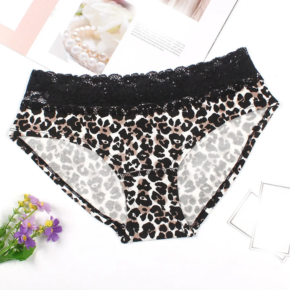 

Women Sexy Lace Briefs Stitching Leopard Print Lingerie Underwear sexy lace underwear women sexy tanga sexy mujer