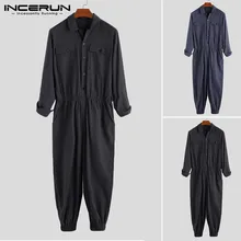 INCERUN мужской тренд ретро сплошной цветной лацкан с длинными рукавами оснастки комбинезон личности комбинезон мужской костюм Новинка Мода Tumpsuit