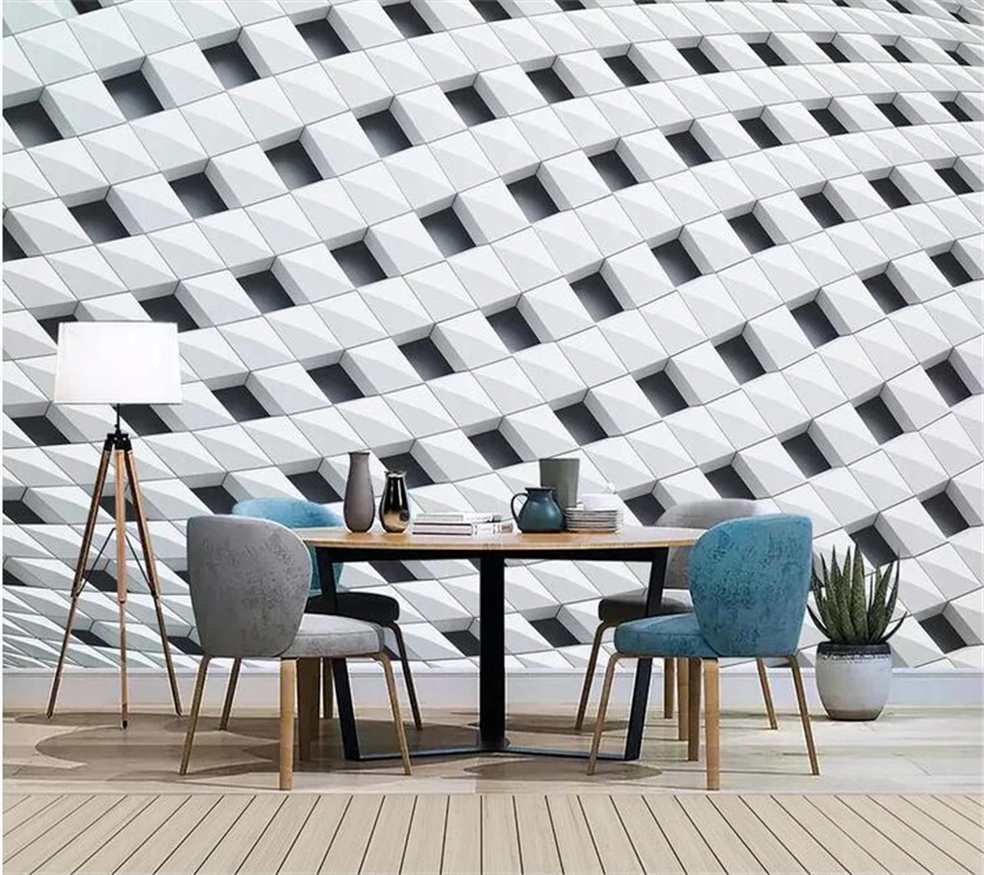 wellyu papel de parede para quarto Custom wallpaper Modern minimalistic geometric black and white square TV sofa background |