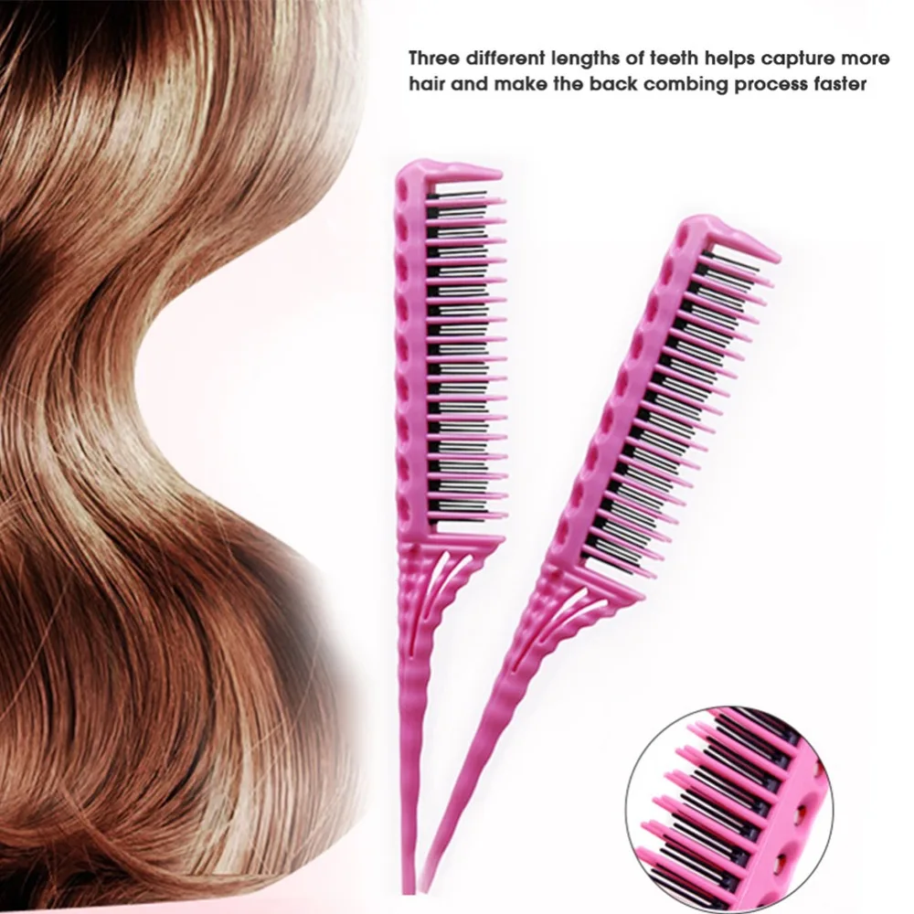 

comb for hair 3-Row Teeth Teasing Comb Detangling Brush Rat Tail Comb Adding Volume Back Coming Hairdressing Combs hairbrush