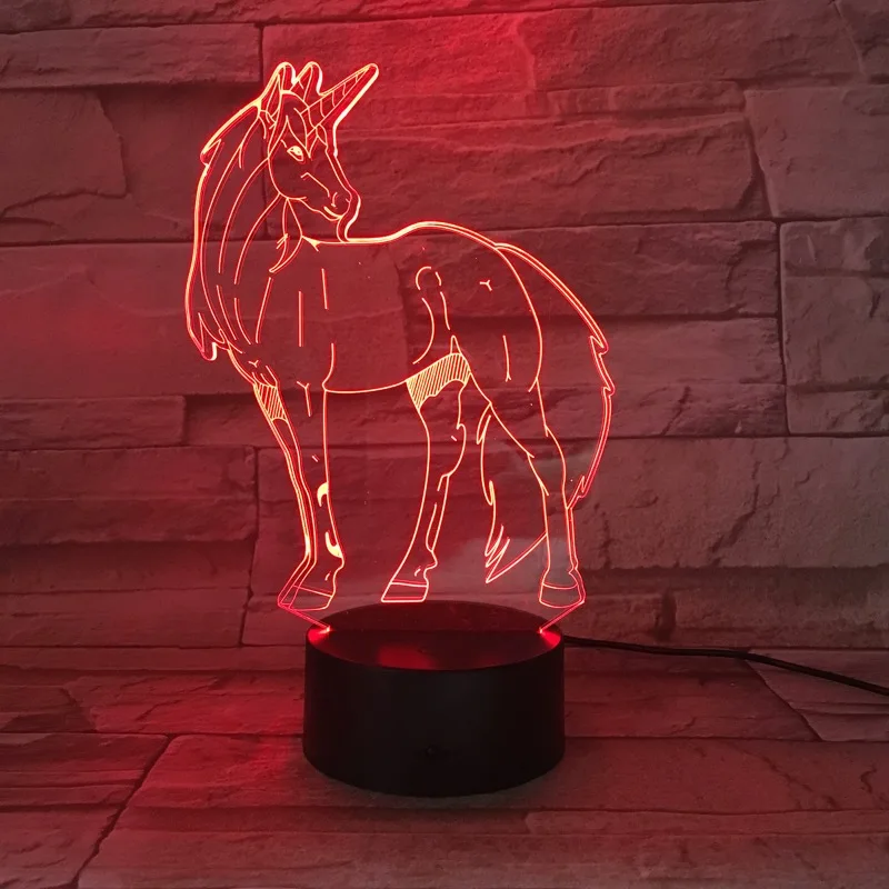Животное Лошадь Единорог 3D лампа Иллюзия детский ночник светодиодный светильник многоцветный детский подарок Детская игрушка аа батарея сенсорная база