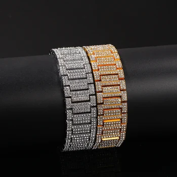 

Hip Hop Full Austrian Rhinestone Paved Bling Iced Out 21MM Big wide Watch Band Link Chain Bracelets for Men Rapper Jewelry