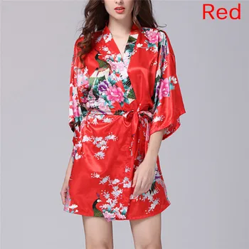 

9 Colors 2019 Sexy Women Satin Bathrobe Nightgown Silk Robes for Women Sexy Sleepwear Bridesmaid Robe Floral Bath Robe