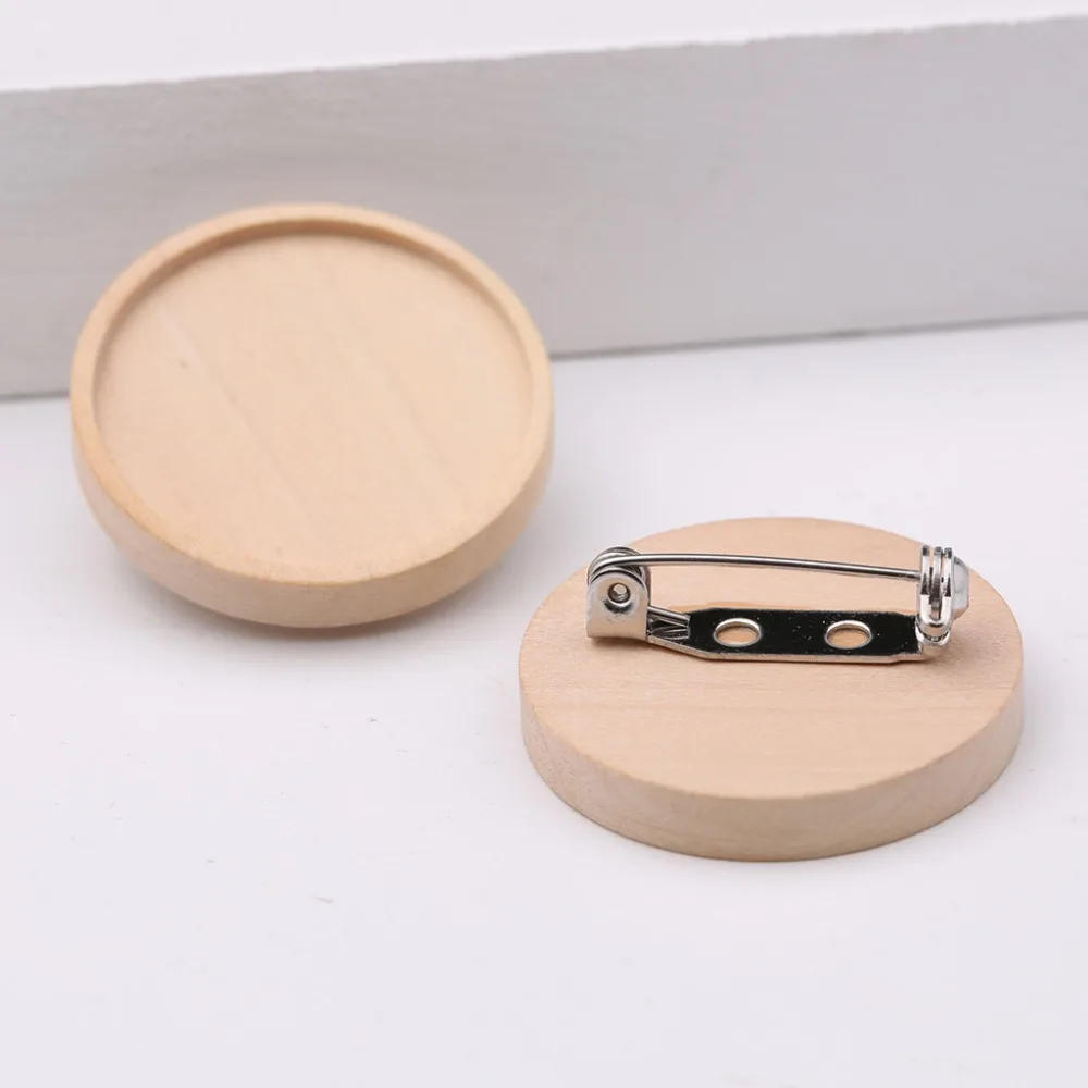 

10pcs 25mm wood cabochon brooch pin base blanks diy wooden bezel trays for jewerly making supplies