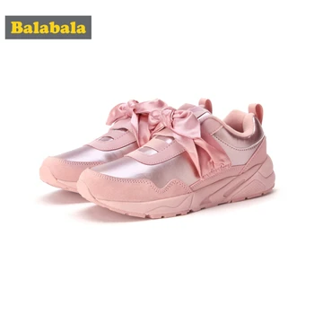 

Balabala Girls PU Leather Suede Fleece-Lined Sneakers with Decorative Velvet Bow-tie Teenage Girls Casual Sneakers