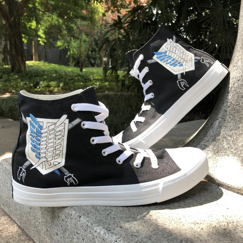 

Wen Graffiti Shoes Men Canvas Sneakers Women Hand Painted Shoes Anime Attack on Titan Logo Athletic Gym Trainer Laced Plimsolls
