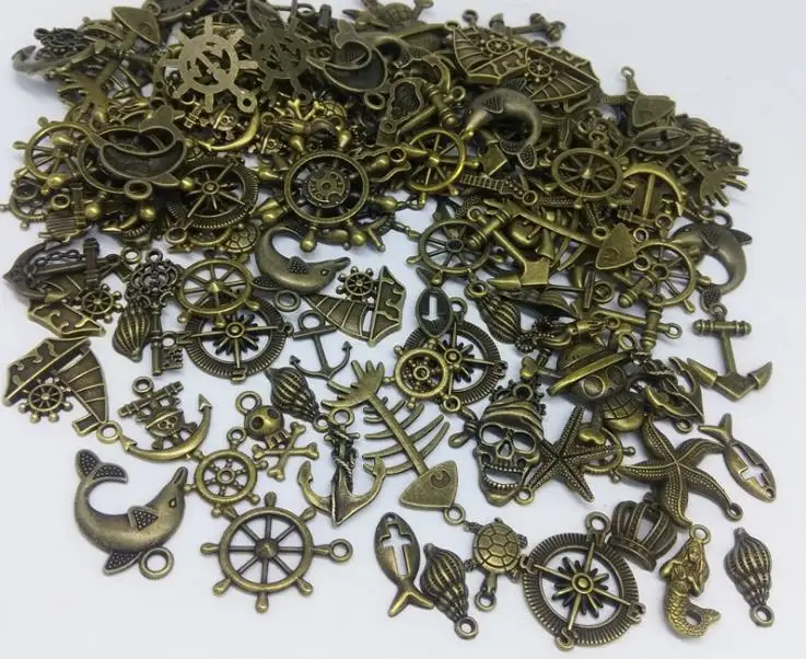 

antique bronze 100 grams alloy wheel gears pirate hanger mixed pack for jeans phone case cap decoration diy accessories