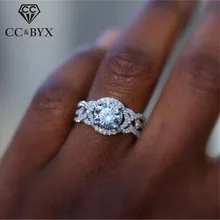 Cc anéis de casamento para as mulheres pedra redonda zircônia cúbica clássico anel de jóias nupcial casamento noivado presente acessórios cc2200