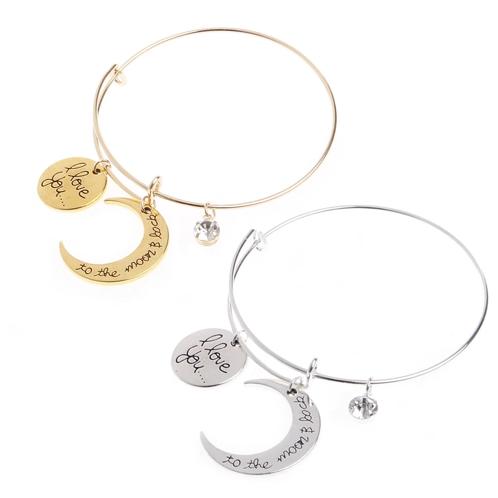 

New Charm Expandable Wire Bangle Bracelet Crescent Adjustable Pendant Jewelry