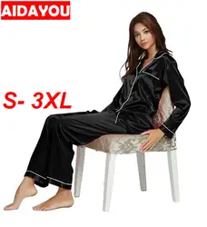 Женские Классические Атласный пижамный комплект ночное белье Loungewear шелковые пижамы набор больших размеров ouc426