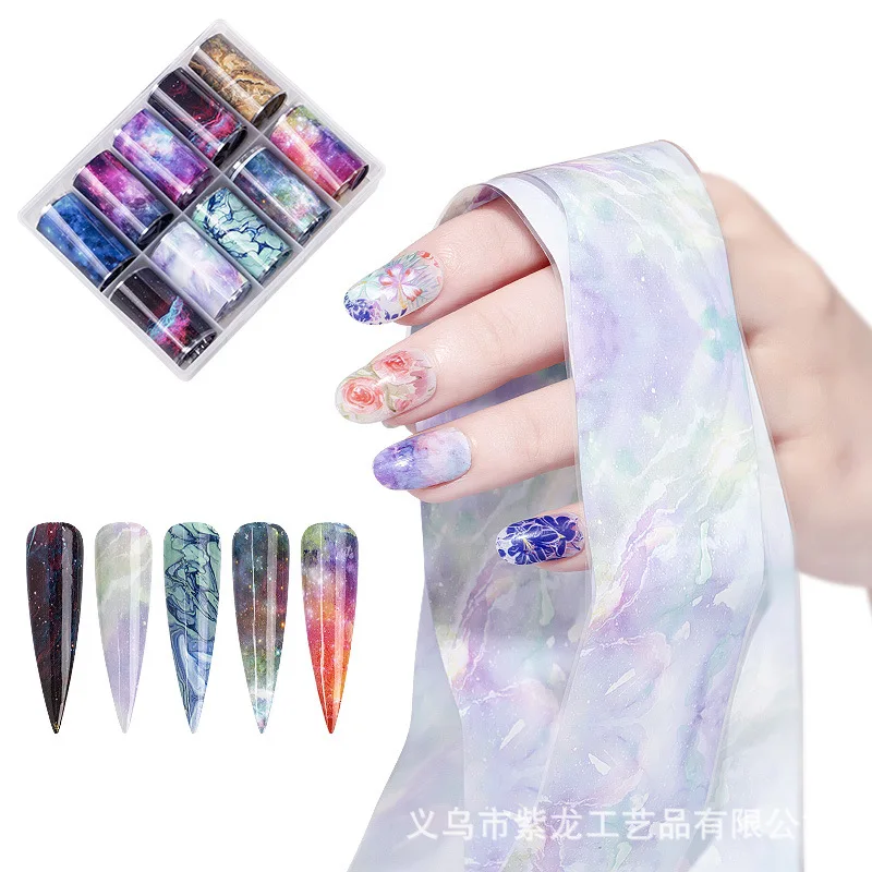 DIY лазерные фольги для ногтей градиентные Звездные бумажные Цветочные кружевные наклейки для маникюра клеящиеся Обертывания для ногтей