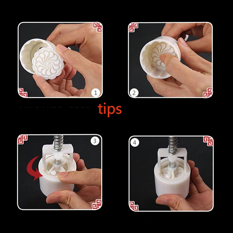 JX-LCLYL New 50g Round Flower Mooncake Mould 6 Stamps Moon Cake Decor Baking Tool
