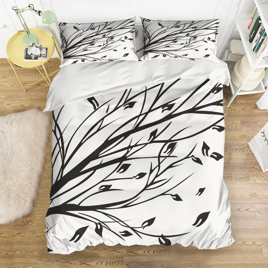 CHARMHOME Art Abstract Longevity Tree Black White Decorative Bedding