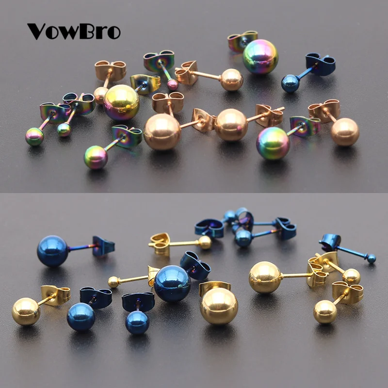 Серьги гвоздики VowBro из хирургической стали серебристого цвета черные золотистые
