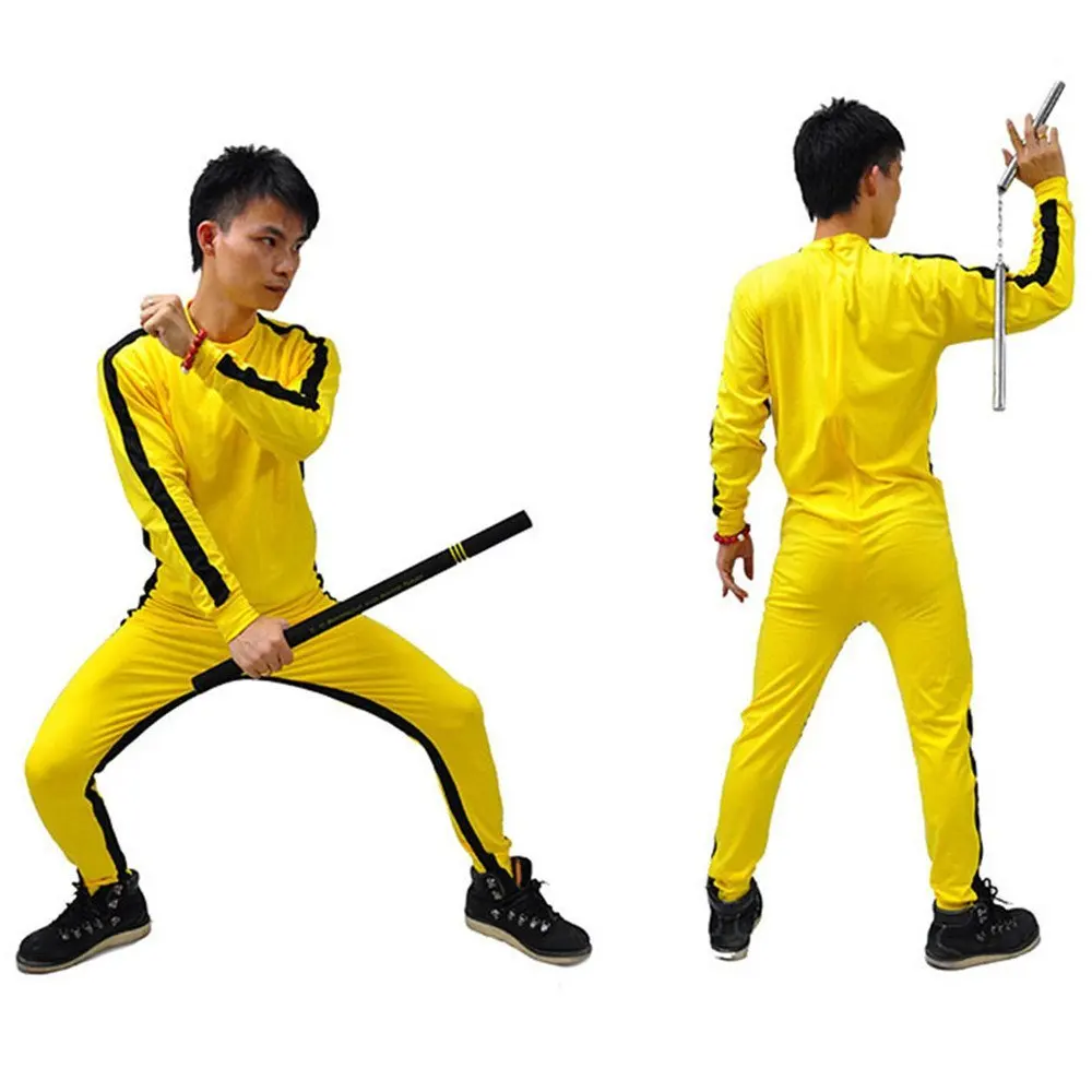 Брюс Ли Комбинезоны для детей взрослых Желтый ушу униформа кунг-фу набор Ву Шу Одежда китайский костюм для мужчин боевые искусства наборы