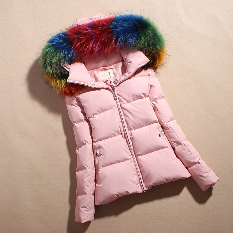 Зимняя куртка, женские пуховики, пальто из натурального меха енота, с капюшоном, Женский уплотненный пуховик, короткая женская парка, тонкая верхняя одежда