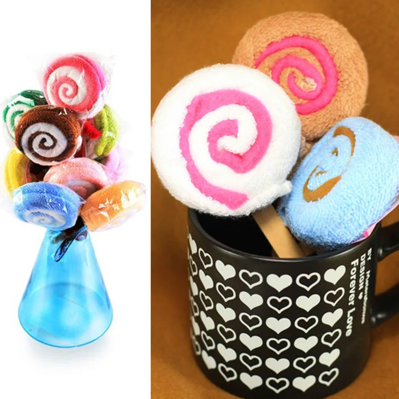 Lollipop Shape Washcloth Fiber Towel Gift Baby Shower Present Bridal Ornament Wedding Party Favor YJS Dropship