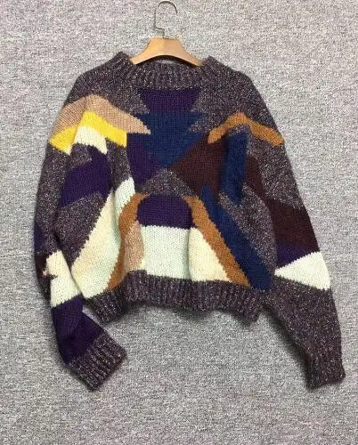 Женский джемпер оверсайз CADELIA с графикой интарсии, разноцветные, из шерсти и мохера, Короткие вязаные свитера Runway - Цвет: Многоцветный