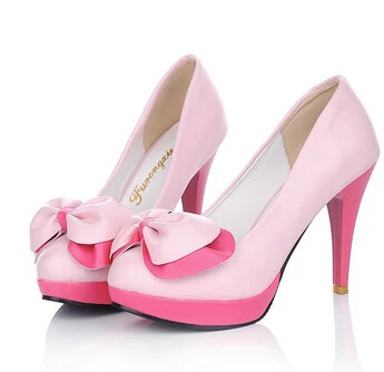 Г. Летняя Очаровательная модная женская обувь на высоком каблуке с бантиком, с закругленным носком, по индивидуальному заказу Корейская версия - Цвет: Розовый