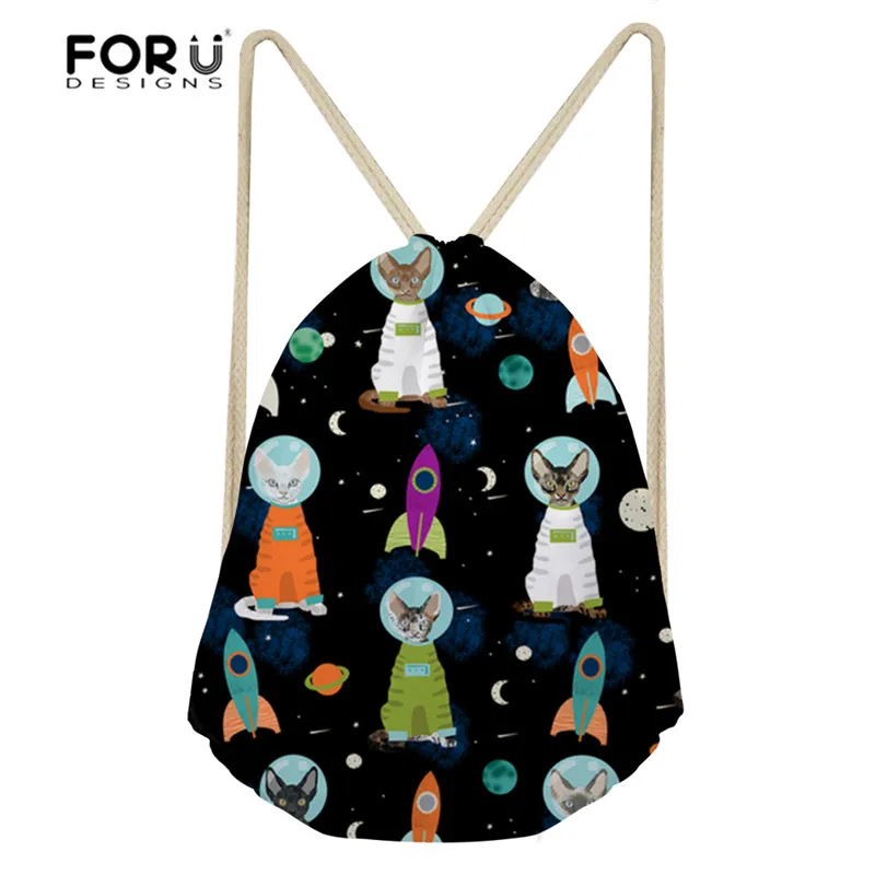 

FORUDESIGNS Women Sport Bags Space Cats Printed Small Children Drawstring Bag Women's Backpack Outdoor Gym Sack Fitness Softback
