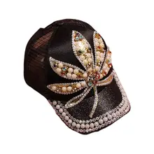 Матовое мерцающее сетчатая бейсболка для взрослых девочек, бейсболка, ювелирные изделия, украшенные бисером, аппликацией в виде кленового листа