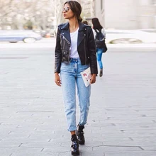 Основы классический Прямые джинсы Для женщин бойфренд, с высокой талией Винтаж джинсовые брюки свободные шаровары ковбойские Повседневное Дамская Нижняя уличный стиль