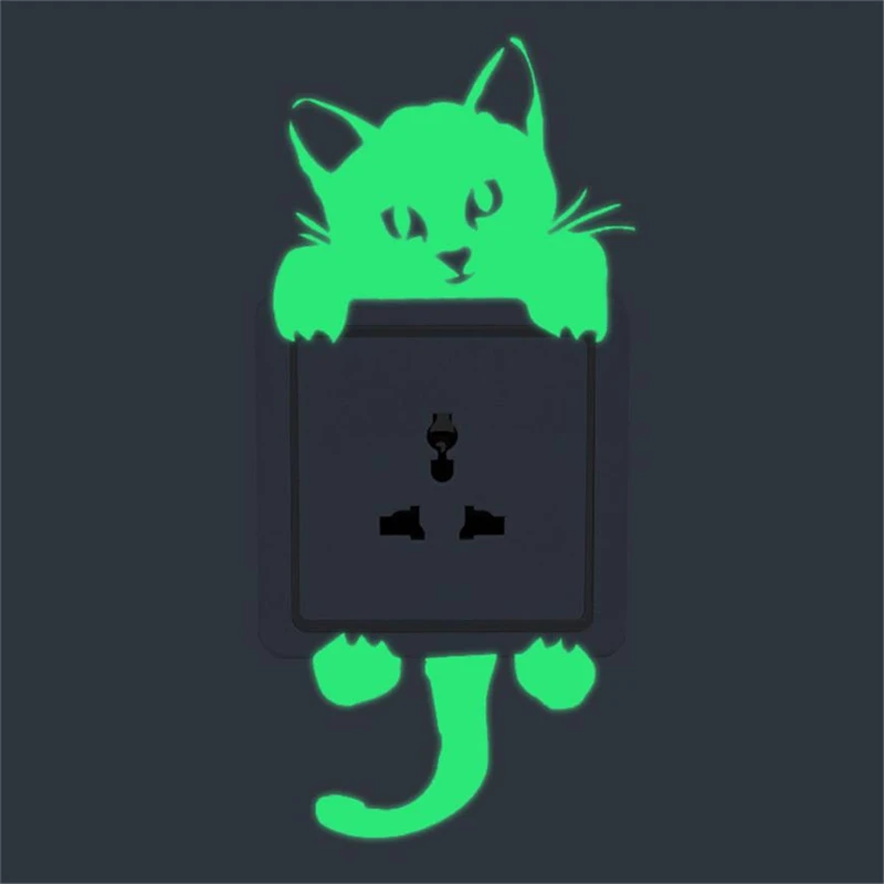 2018 New 1Pcs Cute Creative Kitten Cat Luminous Noctilucent Glow Switch Removable Wall Sticker Home17