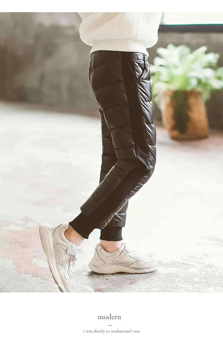 

Casual Girl Boy Winter Pants Cotton Padded Thick Warm Trousers Waterproof Ski Pants 9 Years Elastic Mid-waist casual pants